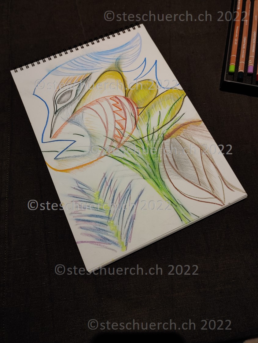 Colorful mixture of flower and bird resemblance.