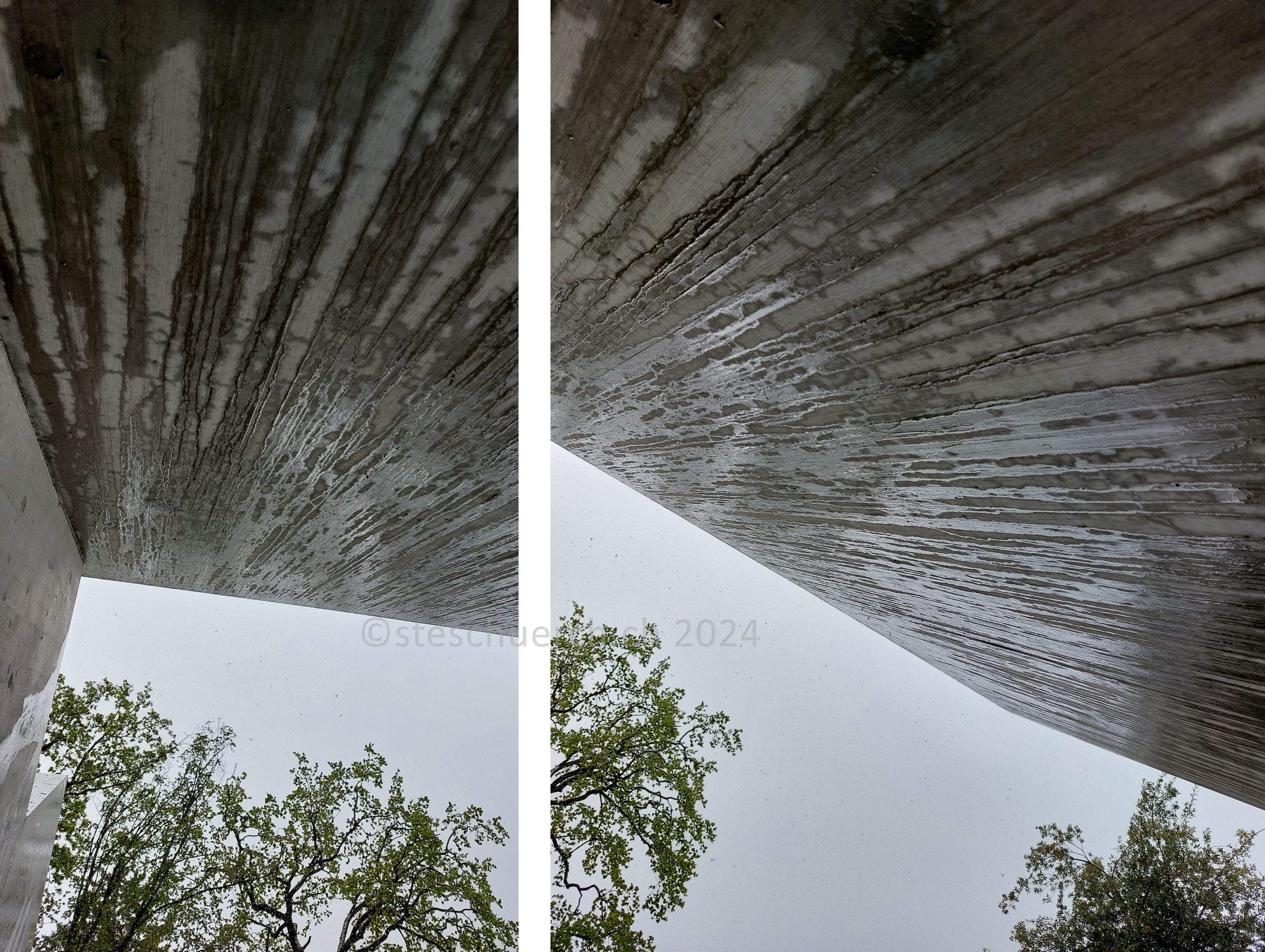 as Regenwasser läuft über die künstlichen Mauern des Museums runter.