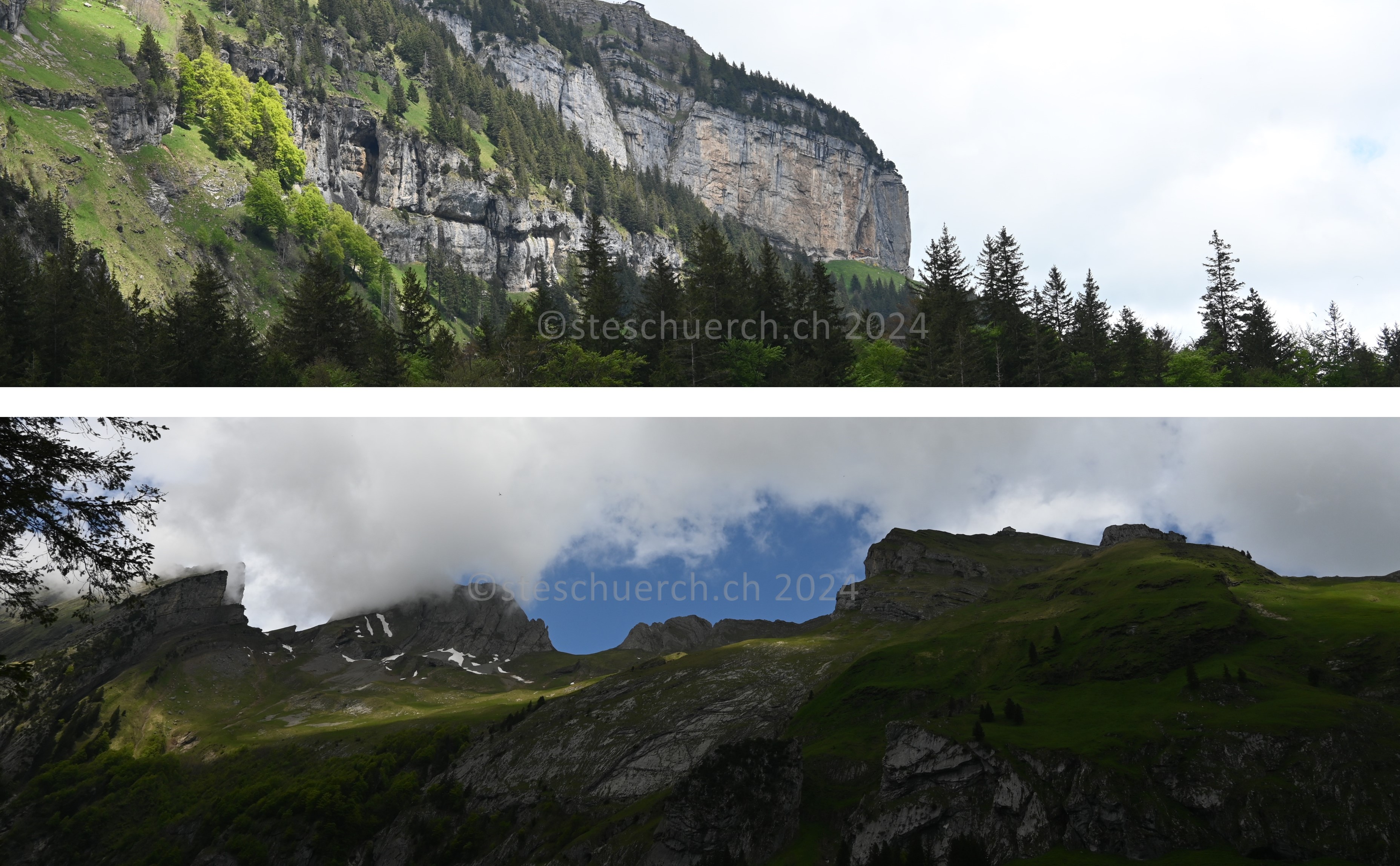 Blick auf felsige Berge im Appenzell.